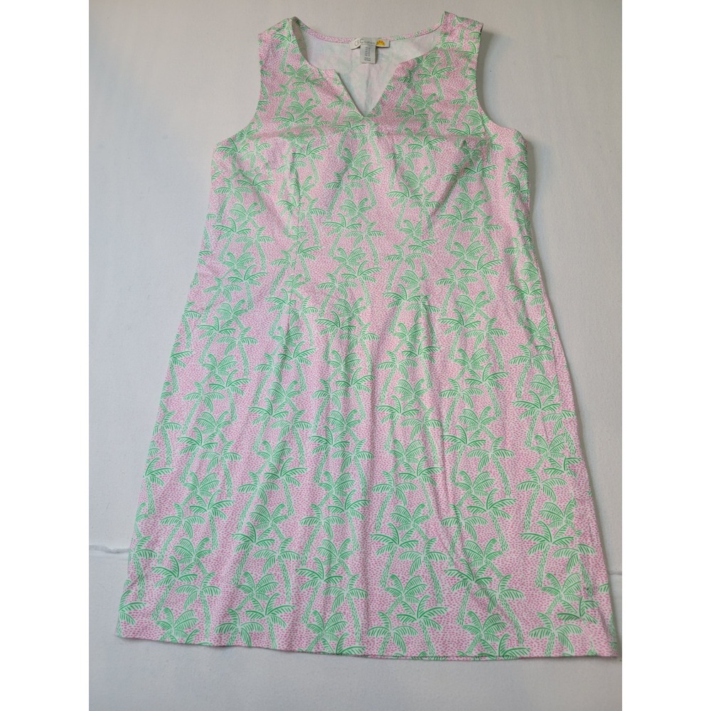 C&C California Pink Green Palm Tree Print Sleeveless V-Neck Shift Dress 12 2406